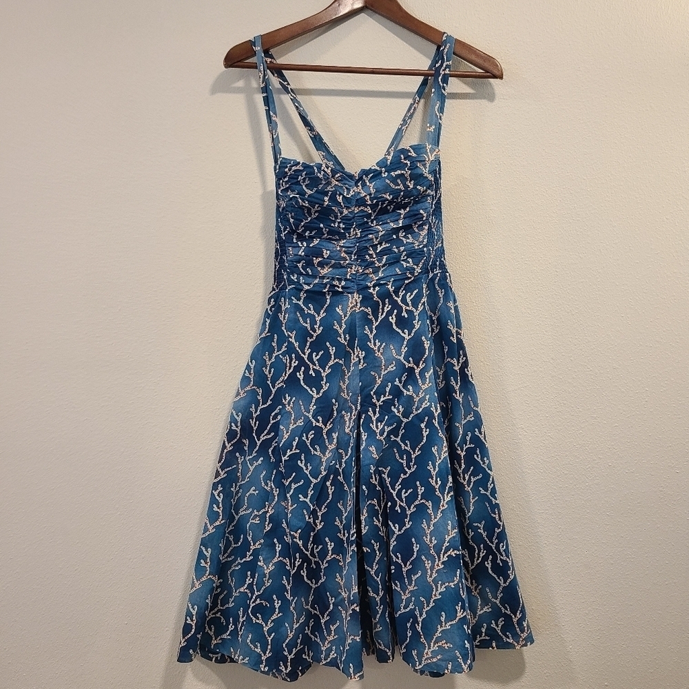 Anthro HD in Paris Acropora Blue Coral Fit & Flare Dress - Picture 2 of 7